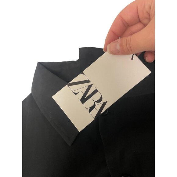 Zara Mens Overshirt Jacket L Black Relaxed Cotton Linen Collared 0706/280 NWT - Picture 6 of 16